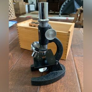Perfect 804 Microscope Set Wooden Case Eyepieces Prepared Slides